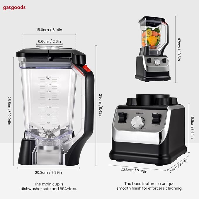 72 Oz Large Blender - 2200W Professional High Speed Commercial Blender Variable Speed Self-Cleaning Dishwasher Safe