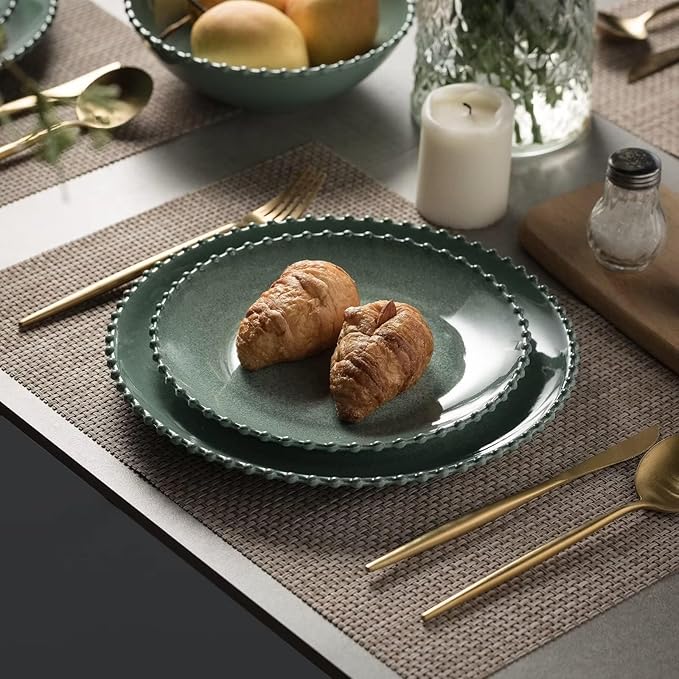MissYIP 12 Piece Melamine Dinnerware Sets Service for 4 Lightweight Unbreakable BPA Free Food Grade Plates Sets Dishwasher Top Safe Not Microwave Not Oven Indoor and Outdoor Use