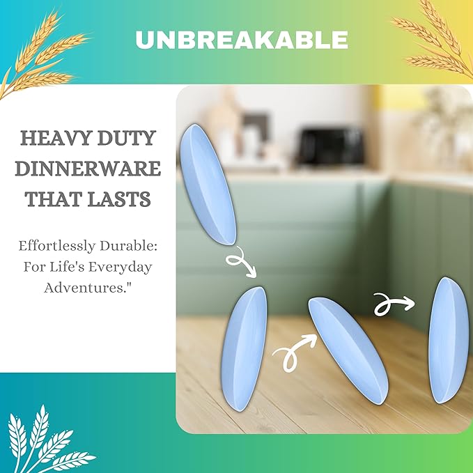 ECOSTAR Wheat Straw Dinnerware Sets Unbreakable Plates Bowls and Cups Reusable Utensils Dishwasher Microwave Safe Bowls and Plates Sets (Classic)