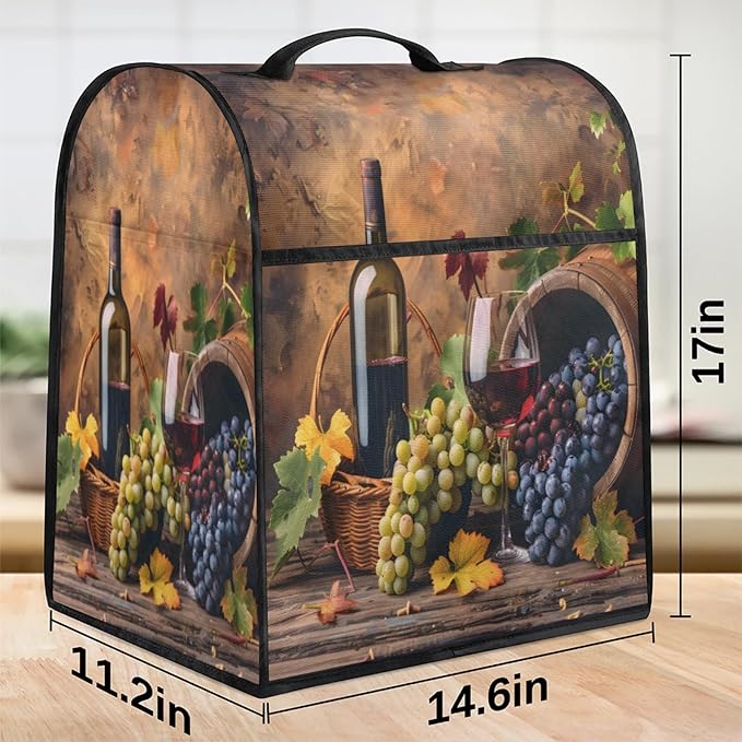 Kitchen Aid Mixer Cover Grapes Wine Fruit Stand Mixer Cover Compatible with 6-8 Quarts Stand Mixers Dust Covers with Zipper Pocket Foldable Washable Kitchen Aid Organizer Bag