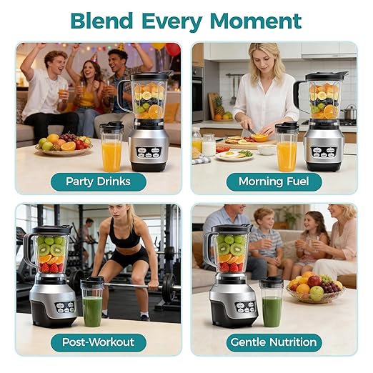 OLIXIS Smoothie Blender Countertop Blenders for Kitchen with 24 35 60 oz BPA-Free Portable Cups Professional Smoothie Maker with Four Programs for Shakes Sauces Juice and Ice Crushing Silver