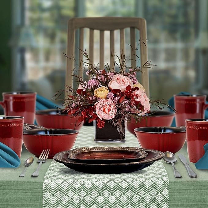 Regal 16 Piece Stoneware Dinnerware Set - Vibrant Red with Gold Accents Service for 4 Dishwasher &amp Microwave Safe Contemporary Design