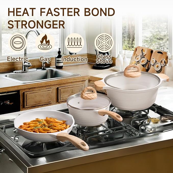 JEETEE 23pcs Pots and Pans Set Non Stick White Cookware Sets for Kitchen w/Frying Pans Saucepans Sauté &amp Griddle &amp Crepe Pan Induction Cooking Pots (PFOA/PFAS Free)