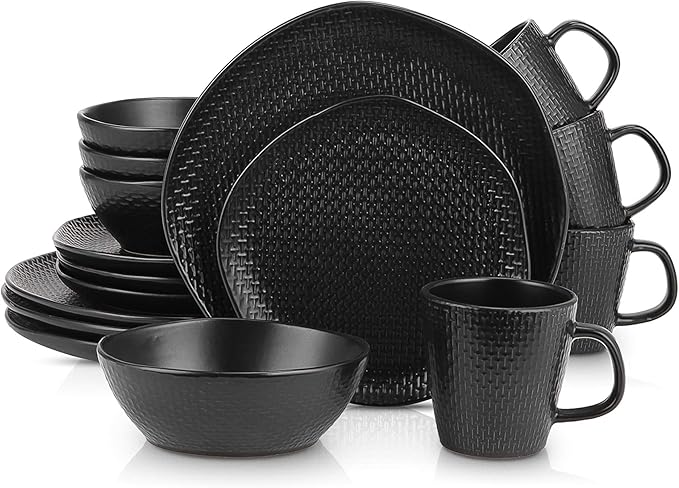 Stone Lain Abigail 16-Piece Dinnerware Set Stoneware Black