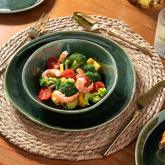 AmorArc Ceramic Dinnerware SetsHandmade Reactive Glaze Stoneware Plates and Bowls SetsHighly Scratch Resistant | Dishwasher &amp Microwave Safe Dishes SetService for 8 (24pc)