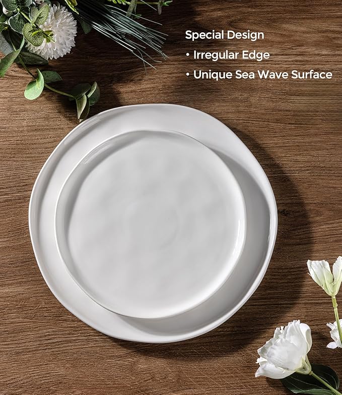 GBHOME Ceramic Dinnerware Sets for 4 12 Pieces Porcelain Lightweight Plates and Bowls Sets Scratch Resistant Dish Set Oven &amp Microwave &amp Dishwasher Safe Angel White