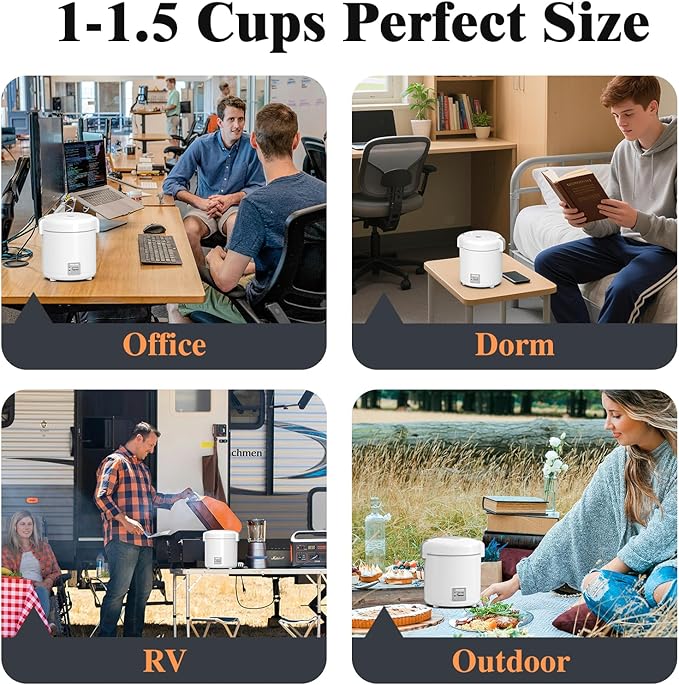 Rice Cooker Small 1-1.5 Cups Uncooked(3 Cups Cooked) Mini Rice Cooker with Removable Nonstick Pot One Touch&ampKeep Warm Function Travel Rice Cooker for Soup Grain Oatmeal Veggie White