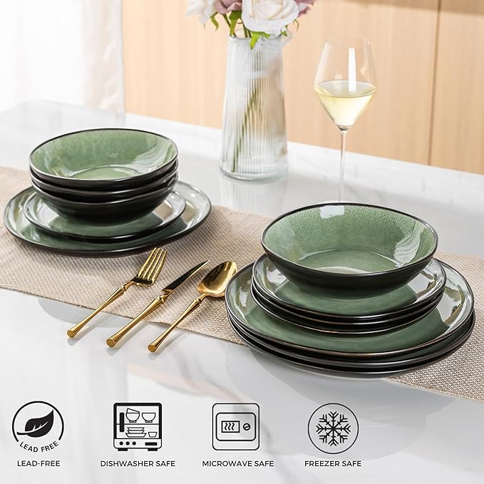 AmorArc Ceramic Dinnerware SetsHandmade Reactive Glaze Stoneware Plates and Bowls SetsHighly Scratch Resistant | Dishwasher &amp Microwave Safe Dishes SetService for 4 (12pc)