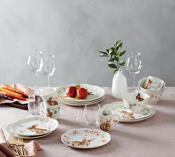 Lenox Dinnerware Set Butterfly Meadow Bunny 16-Piece Set Service For 4 Dishwasher Safe Microwave Safe Made Of Porcelain Bowls And Mugs Plates And Bowls Easter Dish (Assorted 16 Pieces)