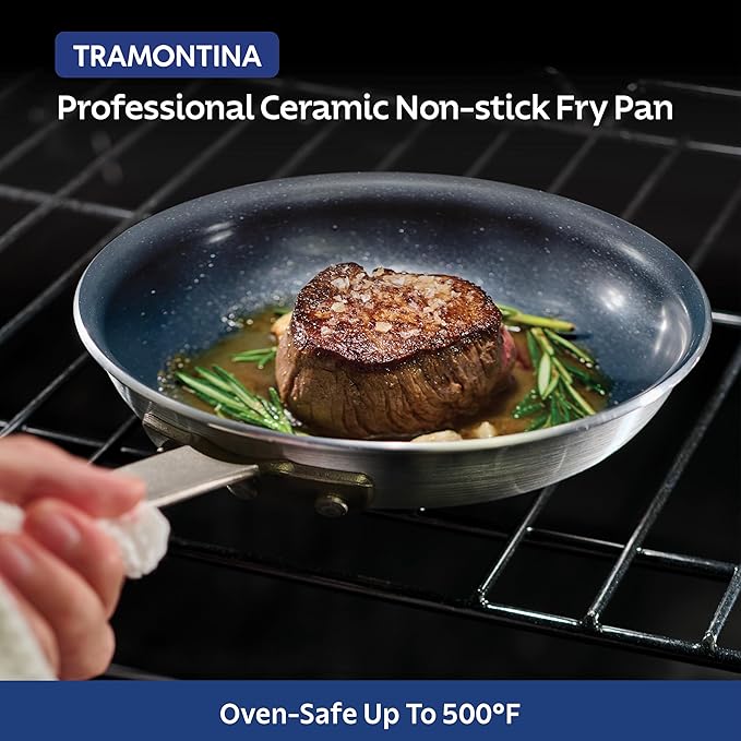 Tramontina Professional 12-Inch Ceramic Non Stick Large Frying Pan Heavy-Gauge Aluminum Skillet with Ceramic Nonstick Coating Dishwasher and Oven Safe Black