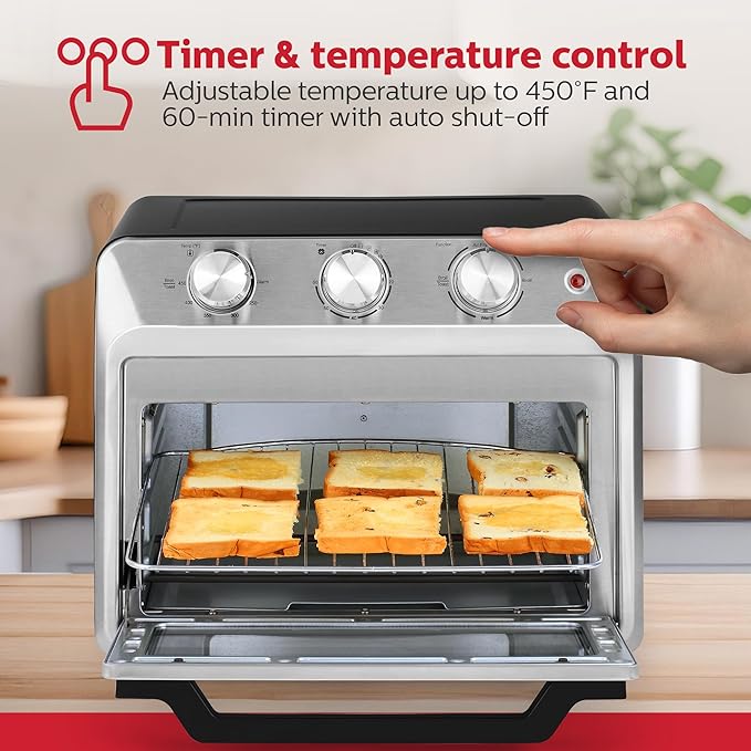 Holstein Housewares 21QT Air Fryer Oven. Multi-Function Countertop Oven for Toast Bake Broil Roast &amp Air Fry with Glass Door Timer &amp Dishwasher Safe Accessories. Large 6 Slice Capacity