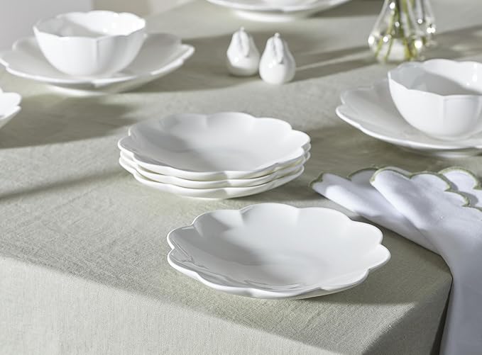 Lenox Dinnerware Set Studio 1414 Scallop 16-Piece Set Service For 4 Bone China Material Dishwasher &amp Microwave Safe Home And Kitchen Kitchen And Dining Plates And Bowls Sets (White 16 Piec