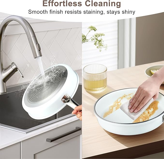 FAB&ampDELUXE 5Pcs Nonstick Cookware Set Aluminum Nonstick Pots and Pans with Glass Lids All Stovetops Compatible Non-toxic Healthy Kitchen Cooking Sets PFAS and PFOA Free