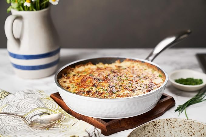 Luxurious Non-Stick Ceramic 3 Piece White Hammered Cookware Set Lightweight Scratch-Resistant Dishwasher Safe Oven Safe up to 500°F Suitable for All Stove Types