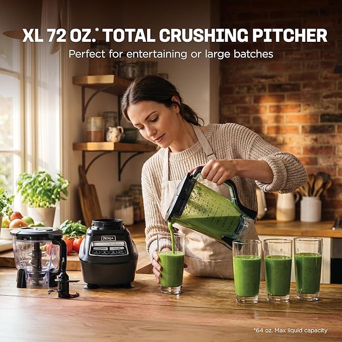 Ninja Kitchen System | All-in-One Food Processor &amp Blender for Smoothies | Includes Pitcher (2) 16 oz. To-Go Cups &amp 8-Cup Bowl | Makes Salsa Dough Shakes &amp Frozen Drinks | 1500W | Blac