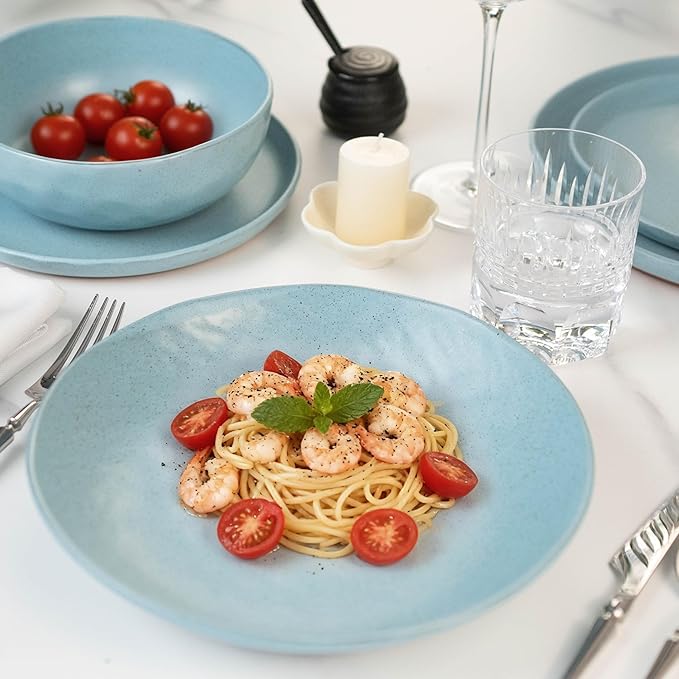 Reactive Glaze Stoneware Dinnerware Set Service for 2 8 Piece Ceramic Plates and Bowls with Deep Pasta Bowls Chip Resistant Microwave &amp Dishwasher Safe