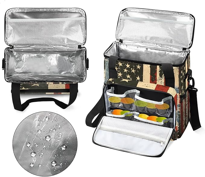 Usa Flag Coffee Maker Carring Bag Large Insulated Storage Organizer Case Tote Bags with Shoulder Strap for Travel Work Picnic