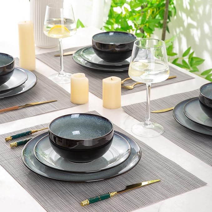 LERATIO Ceramic Dinnerware Sets for 12 36 Pieces Plates and Bowls Sets Dishwasher&ampMicrowave Safe&ampOven Safe-Service for 12-36pcs-Dreamy Moonlight-Gray White