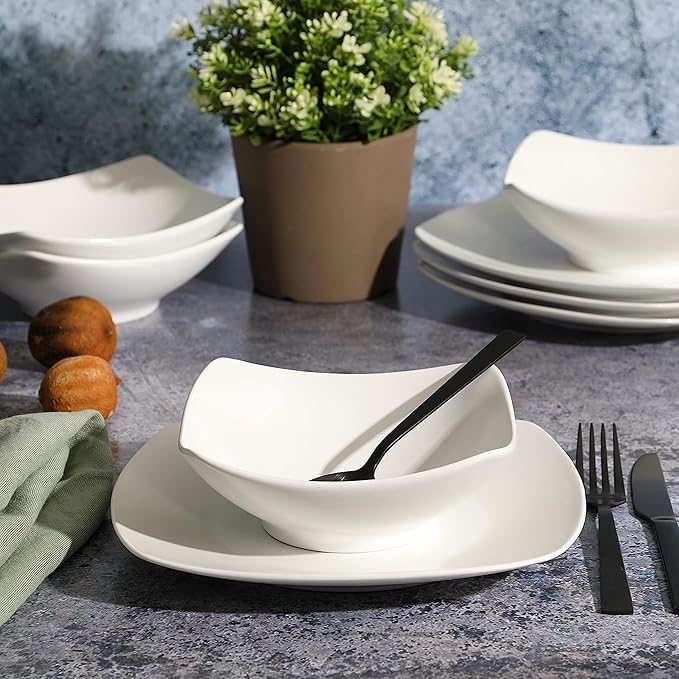 Gibson Home Zen Buffet Matte Porcelain Chip and Scratch Resistant Plates and Bowls Dinnerware Set - White Service for 4 (8pcs)