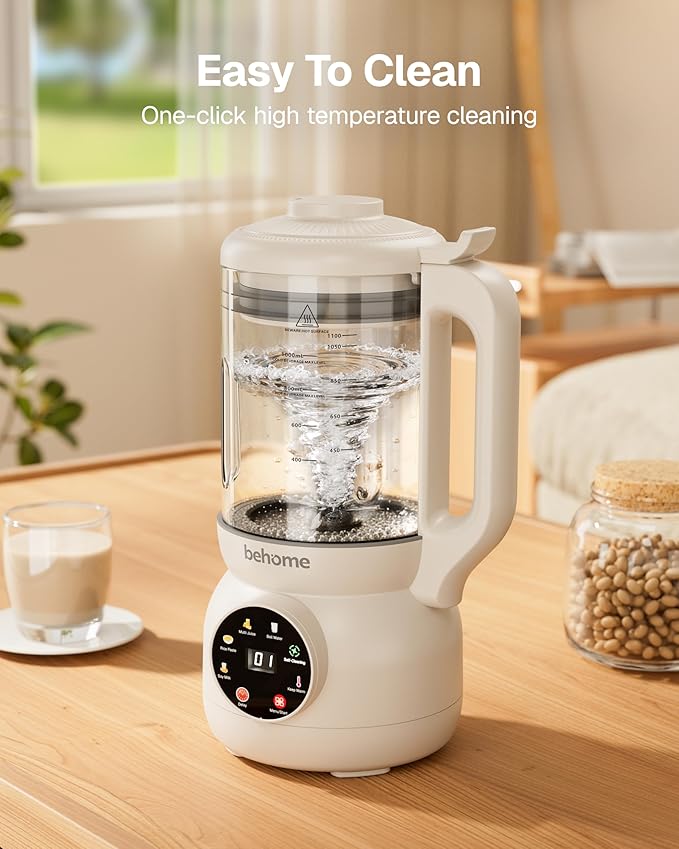 Behome Nut Milk Maker – Glass Plant Milk Machine for Almond Oat &amp Soy Milk Self-Cleaning Vegan Milk Maker with No-Soak Beans Delay Start &amp Keep Warm Dairy-Free Beverage Maker 110V