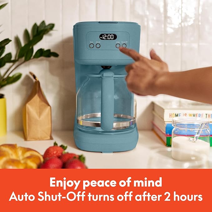 bella 12 Cup Programmable Coffee Marker Reusable Dishwasher Safe Accessories Easy LCD diaply Auto Shutoff 900 watt Surf