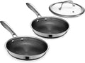HexClad Hybrid Nonstick 3-Piece Cookware Set 8 Pan 8 Lid and 10 Pan Stay-Cool Handles Dishwasher and Oven-Safe Induction Ready Compatible with All Cooktops