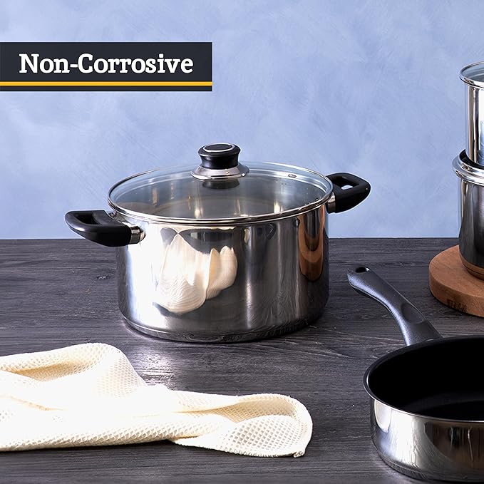 Premier Housewares 6 Piece Saucepan Set | Induction Hob Pan Set with Glass Lids | Stainless Steel Pans Set with Non Stick Saucepan | Cooking Pots Kitchen Set with Bakelite Handles