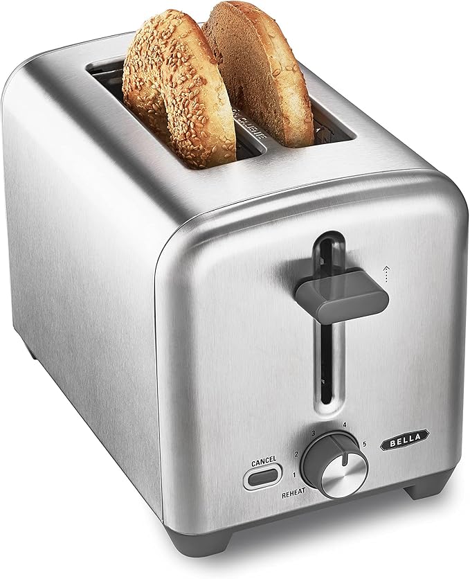 bella Stainless Steel 2 Slice Toaster with Extra Wide Slots &amp Removable Crumb Tray - 6 Browning OptionsAuto Shut Off &amp Reheat Function - Toast BreadBagel-&amp Waffle(Pack of 6)