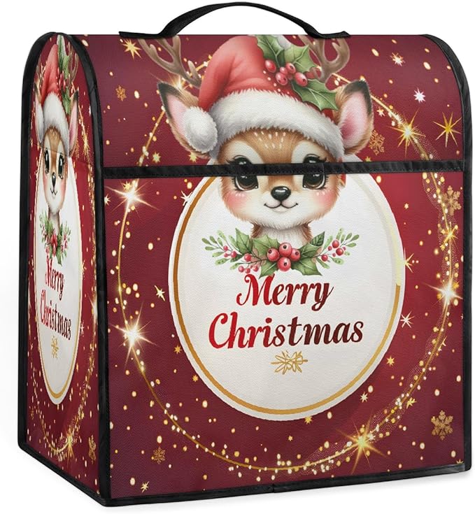 cfpolar Kitchen Aid Mixer Cover Compatible with 6-8 Quarts Christmas Elk Holly Stand Mixer Cover Kitchen Aid Mixers Accessories Appliance Organizer Bag Dust Covers with Zipper Pocket