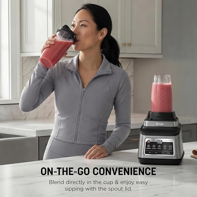 Ninja BN801 Professional Plus Kitchen System 1400 WP 5 Functions for Smoothies Chopping Dough &amp More with Auto IQ 72-oz.* Blender Pitcher 64-oz. Processor Bowl (2) 24-oz. To-Go Cups Grey