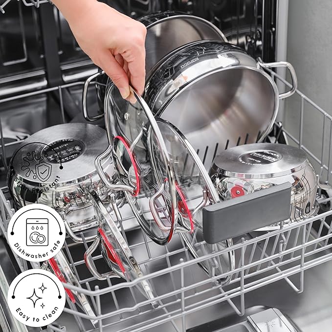 Karaca Emirgan 8-Piece Cookware Set Made of Steel Pot Set Cookware Set Cookware Sets Stainless Steel Suitable for Induction with Glass Lid and Stainless Steel Pot Set