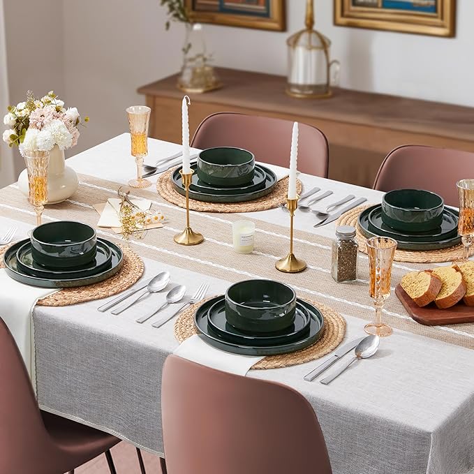 LIANYU Plates and Bowls Sets for 4 12 Piece Stoneware Dinnerware Dishes Set Ceramic Dinner Dishware for Pasta Dessert Cereal Rustic Terracotta Bottom Chip Resistant &amp Dishwasher Safe Hunter G