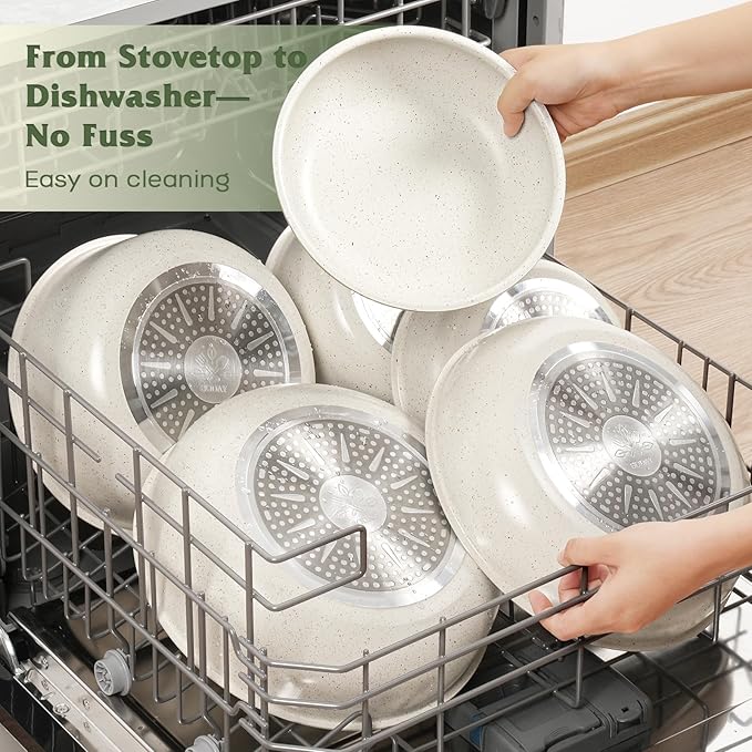 18 Pcs Pots and Pans Set Non Stick Cookware Sets with Detachable Handle Nonstick RV Kitchen Cooking Tools Removable Handles Oven Safe Induction Fast Stackable Induction Cookware White