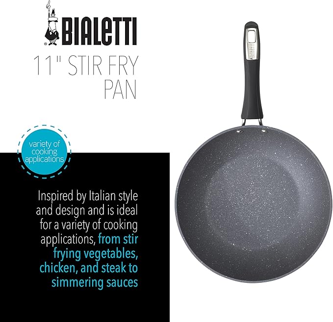 Bialetti Impact Textured Nonstick Oven-Safe 11in Stir Fry Pan Gray