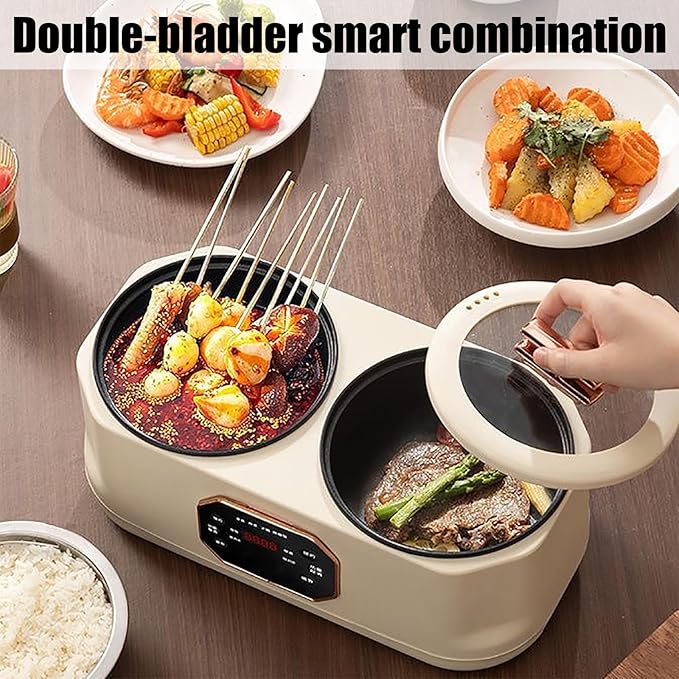 3.4L Double Spelling Rice Cooker Electric Multi-functional Double-liner Hotpot Pot Comes with 1 Steamer Keep Warm
