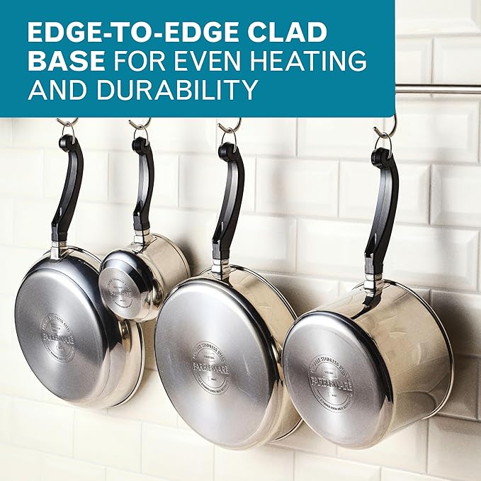 Farberware Classic Series Anniversary Edition Stainless Steel Cookware Set and Lids Induction Ready Dishwasher Safe 8 Piece Pots and Pans Metal Utensil Safe - Stainless Steel