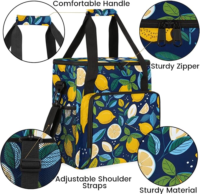 Lemons Prints Coffee Maker Travel Bag for Keurig K-Mini/K-Mini Plus Insulated Waterproof Tote with Pockets Portable Single-Serve Brewer Case