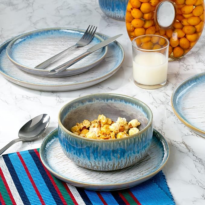 Joseph Sedgh Collection “Talia” 12-piece Stoneware Dinnerware Set with Reactive Glaze Finish Service for 4 Blue Reactive Glaze
