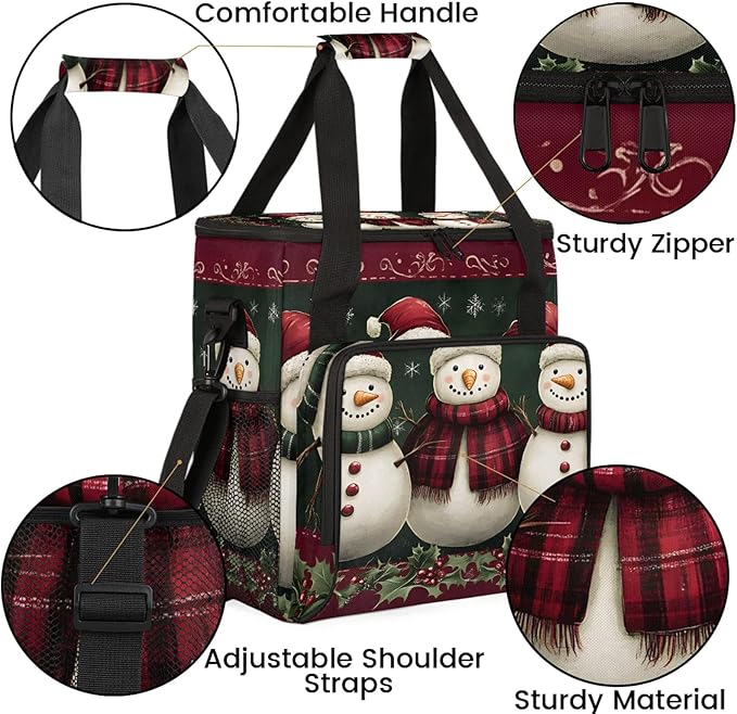 Snowman Coffee Maker Travel Bag Christmas Xmas Snowman Insulated Grocery Bag Travel Picnic Leakproof Cooler Bags With Shoulder Strap