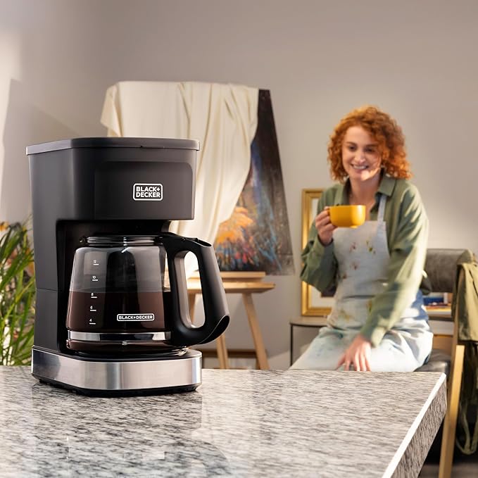 BLACK+DECKER CAFÉCRAFT 12-Cup Coffee Maker One-Switch Drip Coffeemaker with Vortex Showerhead Technology Sneak-A-Cup Keep Warm Function Stainless Steel