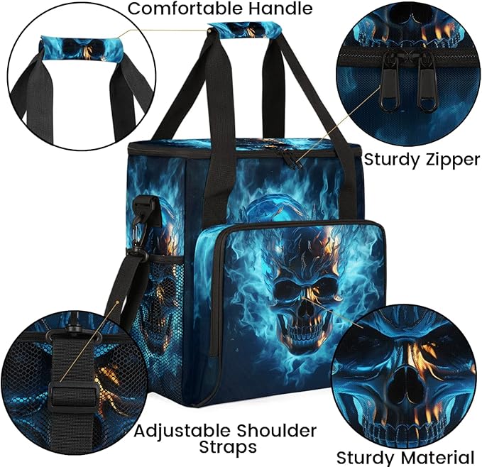 Skull Travel Coffee Maker Carrying Bag Large Organizer Storage Tote Bag Insulated Reusable Cooler Grocery Bags