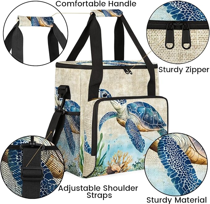 Turtles Coffee Maker Travel Bag Animal Print Turtle Insulated Grocery Bag Travel Picnic Leakproof Cooler Bags With Shoulder Strap