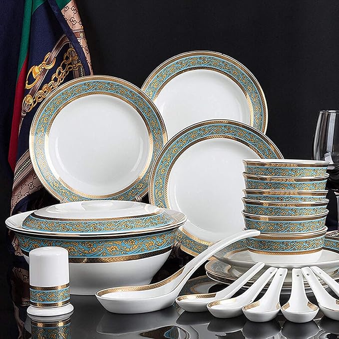 Dinnerware Sets Dish Set22 PiecePorcelain s | Bone China Soup Pot/Cereals Bowls/Steak Plates for Wedding Gifts and Restaurant