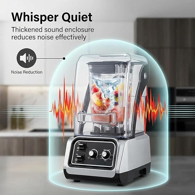 Commercial Quiet Blender 2200W Soundproof Smoothie Machine with Timer Heavy Duty Countertop Ice Crushing Blender 80oz Pitcher 15-Speed Control for Bar &amp Café