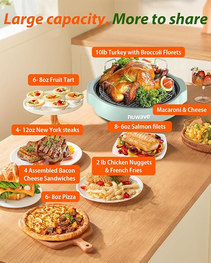 Nuwave Oven Pro Plus Air Fryer Infra-Red Countertop 2025 Advanced Convection No Defrosting or Preheating Cook Fresh or Frozen Durable Power Dome 100 Presets &amp 50 Memory PFAS Free Mint Gree