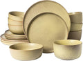 Gibson Elite James Street 16 Piece Stoneware Matte Reactive Double Bowl Dinnerware Set - Toast Cream Service for 4 (16pcs)