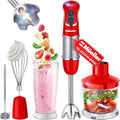 Mueller Multistick 800W 5-in-1 Immersion Blender Handheld 12 Speed Hand Mixer - Turbo Boost Heaviest Duty Copper Motor Titanium Blades Hand Blender Milk Frother Wand Red Kitchen Accessories