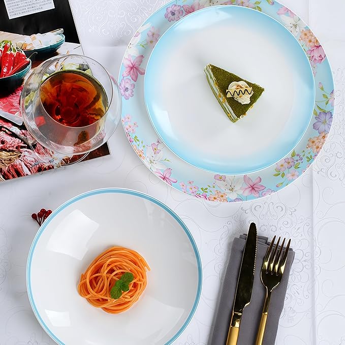 40 Pcs Fine Bone China Dinnerware Set Porcelain &amp Ceramic Dinnerware Sets Bone Stoneware &amp Ceramic Cookware Tableware Set Includes Dinner Plates|Spoons|Pasta Bowls|Soup Pot|Chopsticks