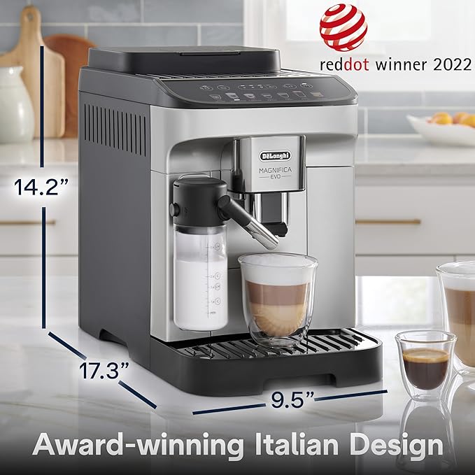 De'Longhi Magnifica Evo Automatic Espresso &amp Coffee Machine with Auto Milk Frother Built-in Grinder &amp Auto-Clean Function - For Latte Cappuccino Americano Iced Coffee ECAM29084SB  Silver