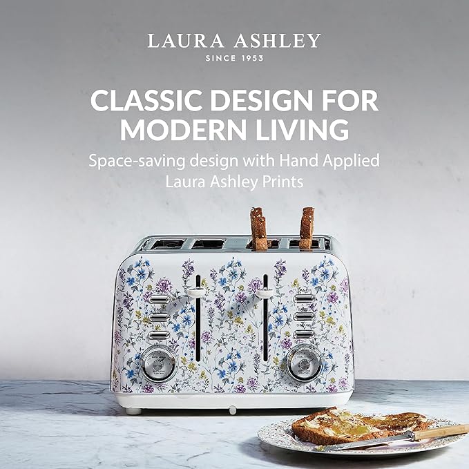 VQ Laura Ashley Stainless Steel 4 Slice Toaster Wild Meadow